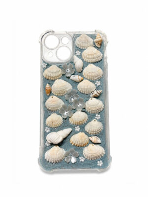 ELLISE "Dusty Marine" Blue Case with White Shells & Silver Flowers