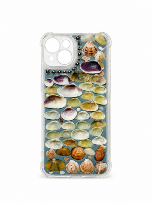 ELLISE "Aegean Slate" Teal Case with Natural Shells & Silver Chain