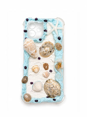 ELLISE Ocean Foam Sky Blue & White Textured Case with Natural Shells