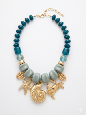 "Thalassa Charm" Teal & Sage Maritime Statement Necklace